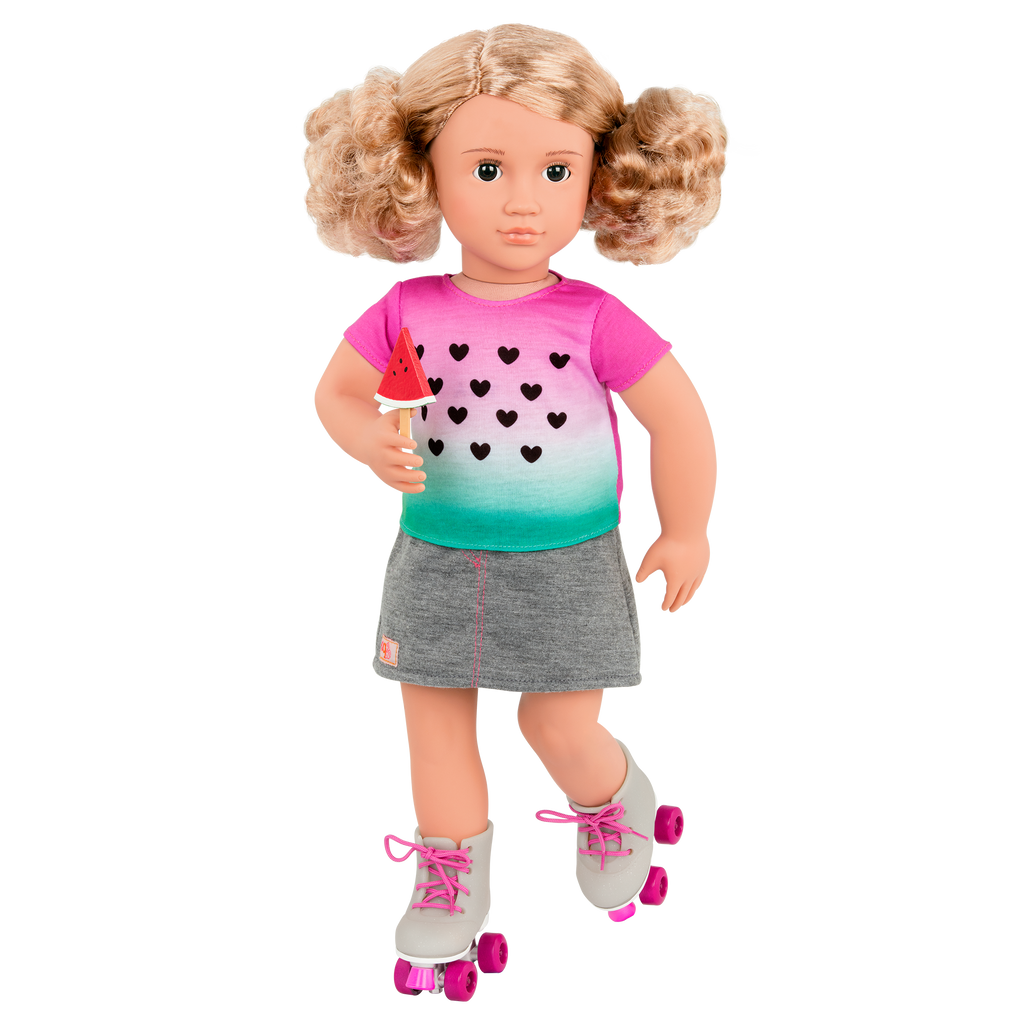 Watermelon-themed roller skating outfit for 46cm doll