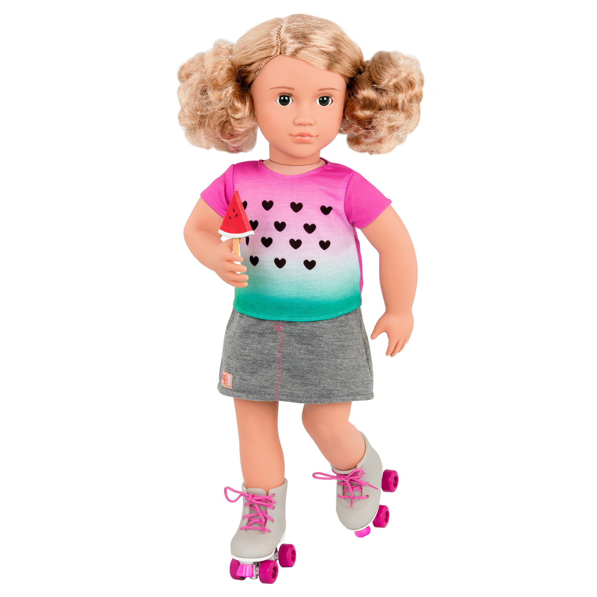 Watermelon-themed roller skating outfit for 46cm doll