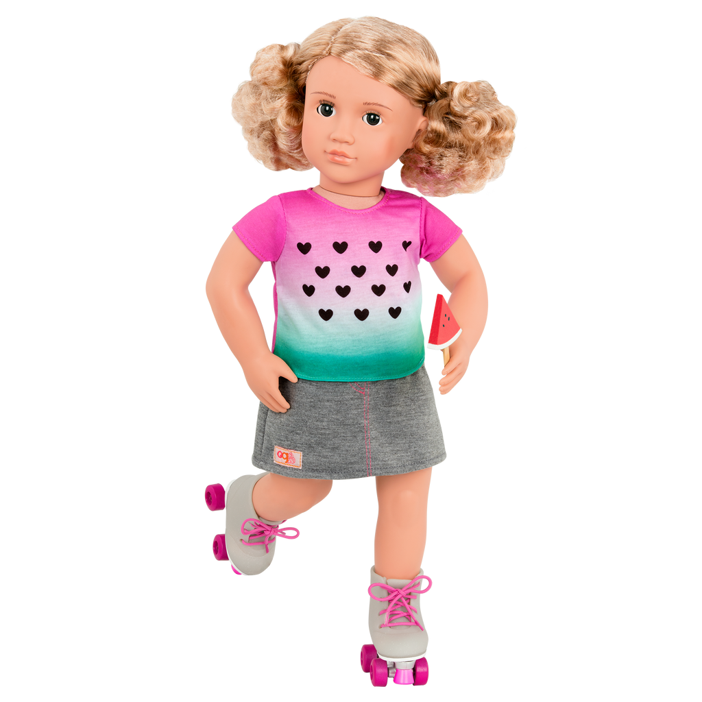 Watermelon-themed roller skating outfit for 46cm doll
