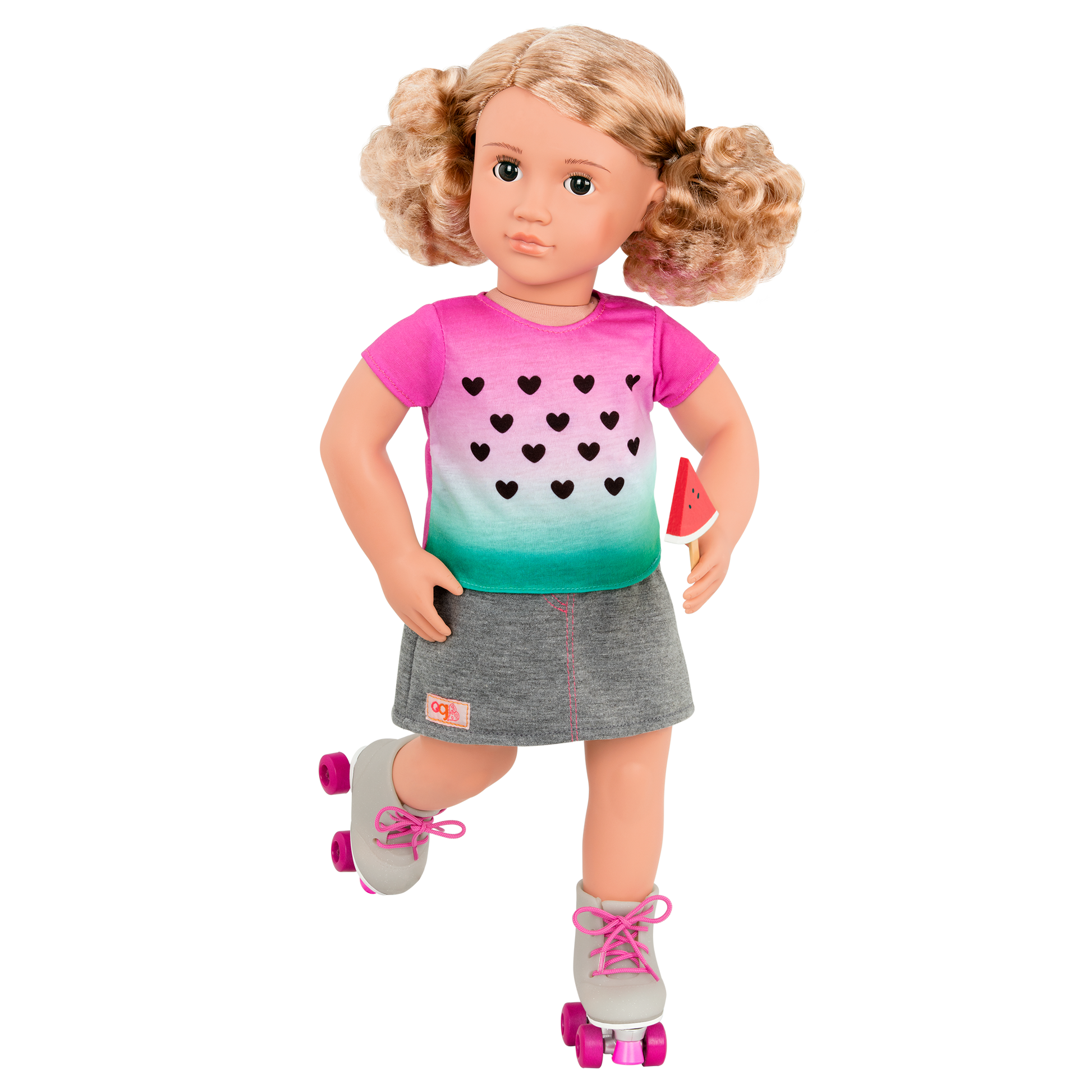 Watermelon-themed roller skating outfit for 46cm doll