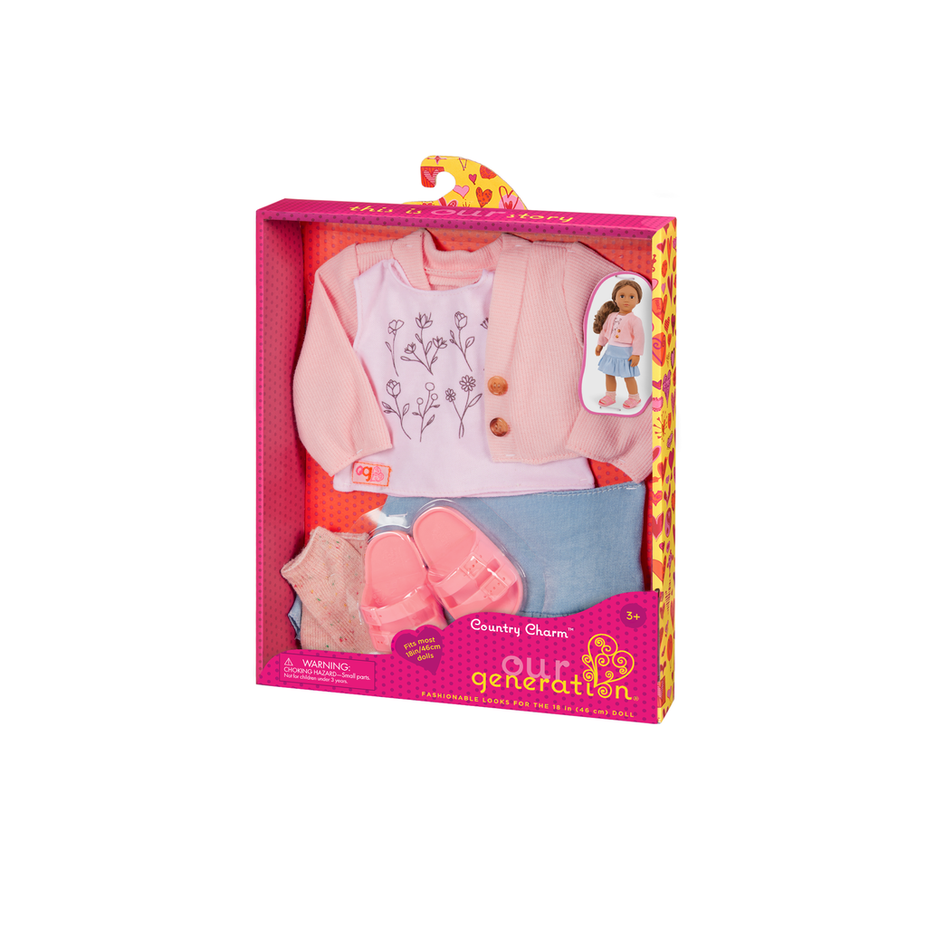 Our Generation Country Charm Outfit for an 46cm Dolls including a top, skirt, socks and sandals