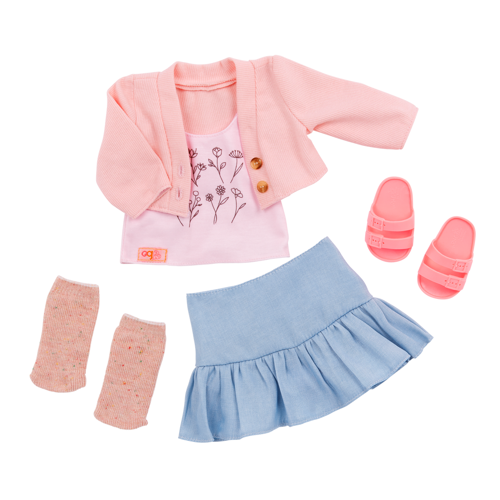 Our Generation Country Charm Outfit for an 46cm Dolls including a top, skirt, socks and sandals