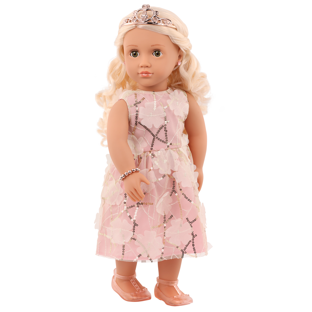 Eleanor 18-inch dolls with blonde hair and hazel eyes in princess outfits