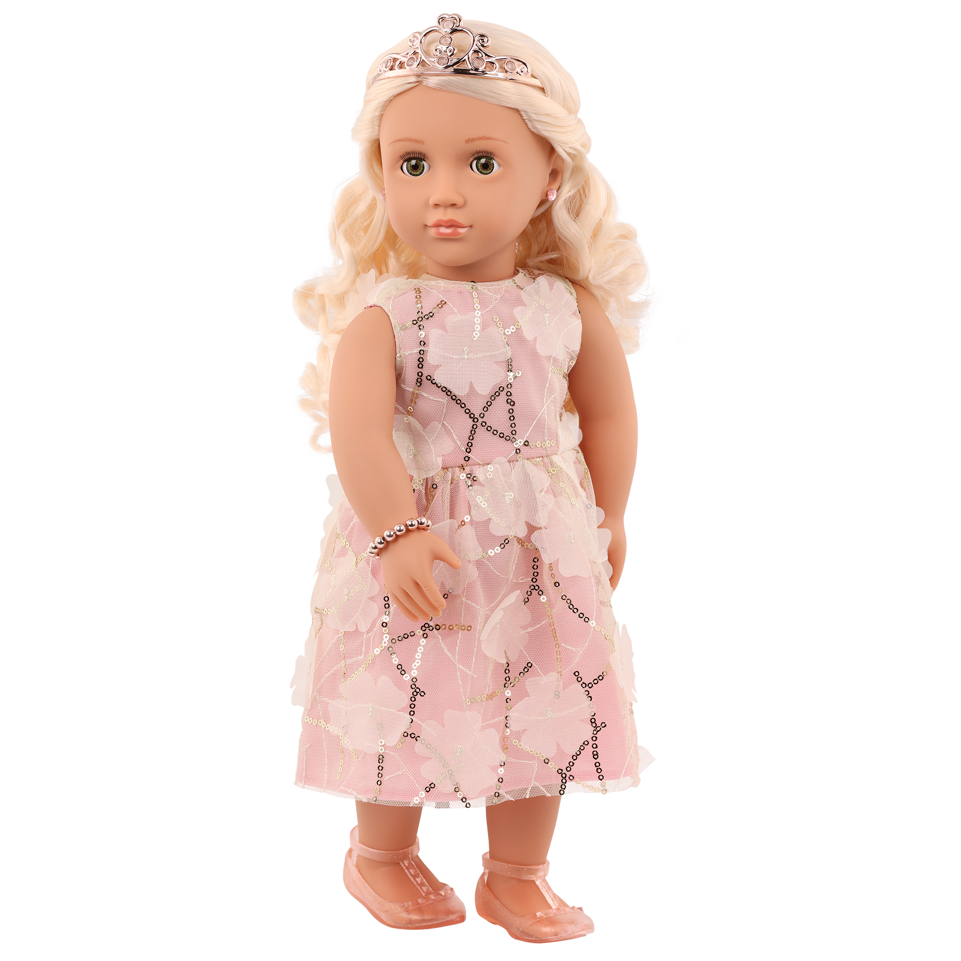 Eleanor 18-inch dolls with blonde hair and hazel eyes in princess outfits