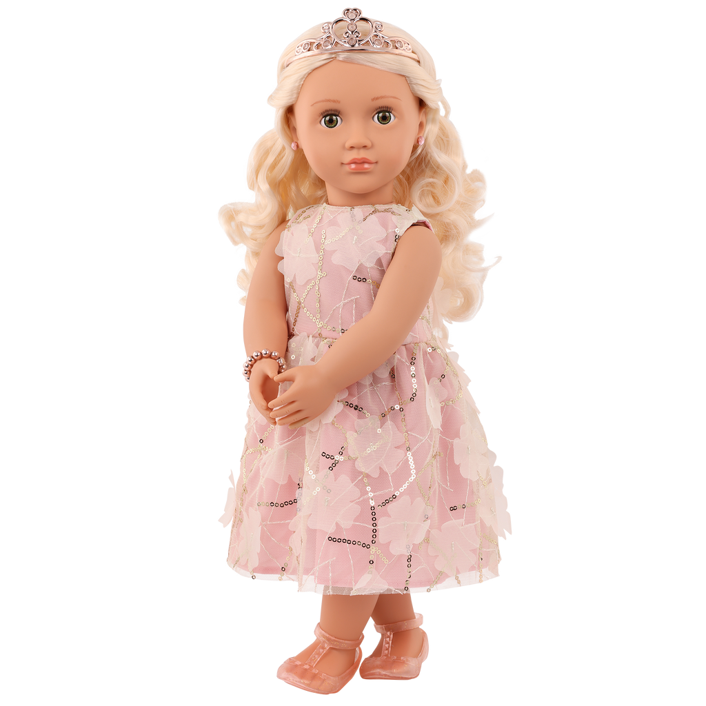 Eleanor 18-inch dolls with blonde hair and hazel eyes in princess outfits