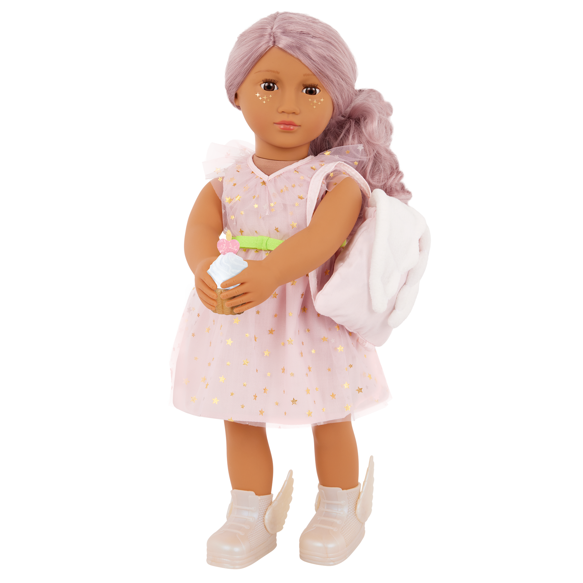 Our Generation 46cm Doll Wishes with accessories including pretend balloons, stickers, a wish list, sparkles and a back pack
