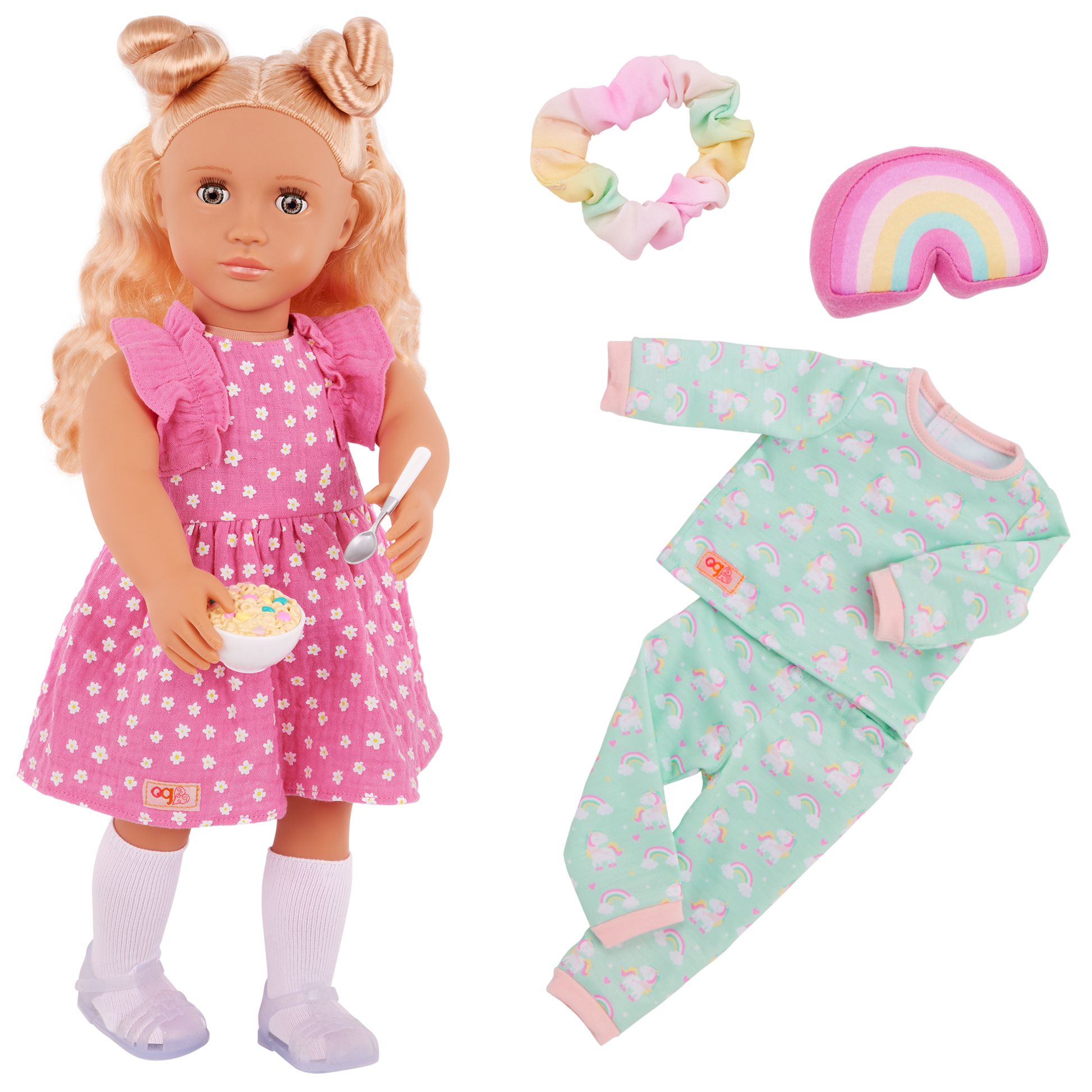 Gillian 46cm doll with blond hair and hazel eyes with outfit and accessaries