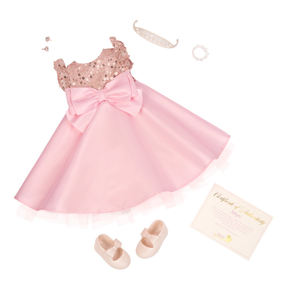 Allyn 18-inch doll with blonde hair and violet eyes in princess theme