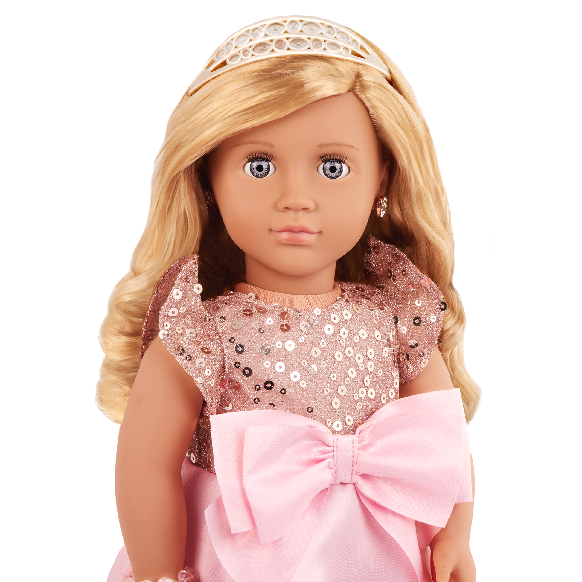 Allyn 18-inch doll with blonde hair and violet eyes in princess theme