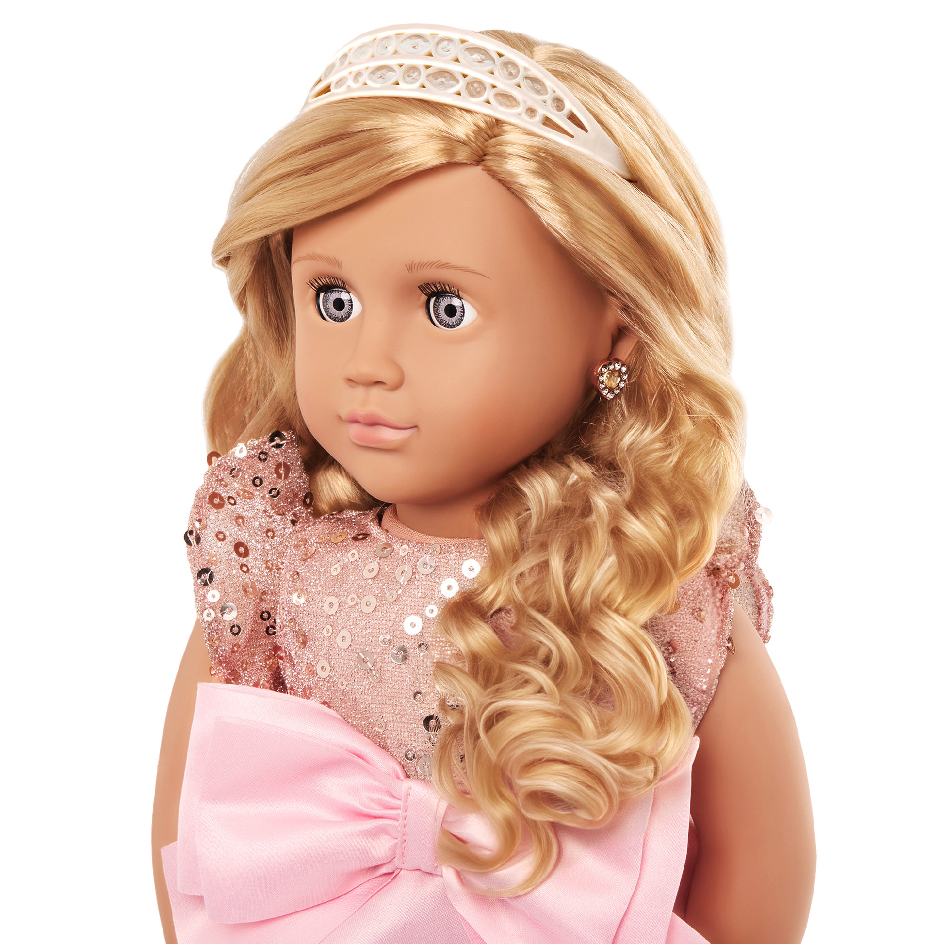 Allyn 18-inch doll with blonde hair and violet eyes in princess theme