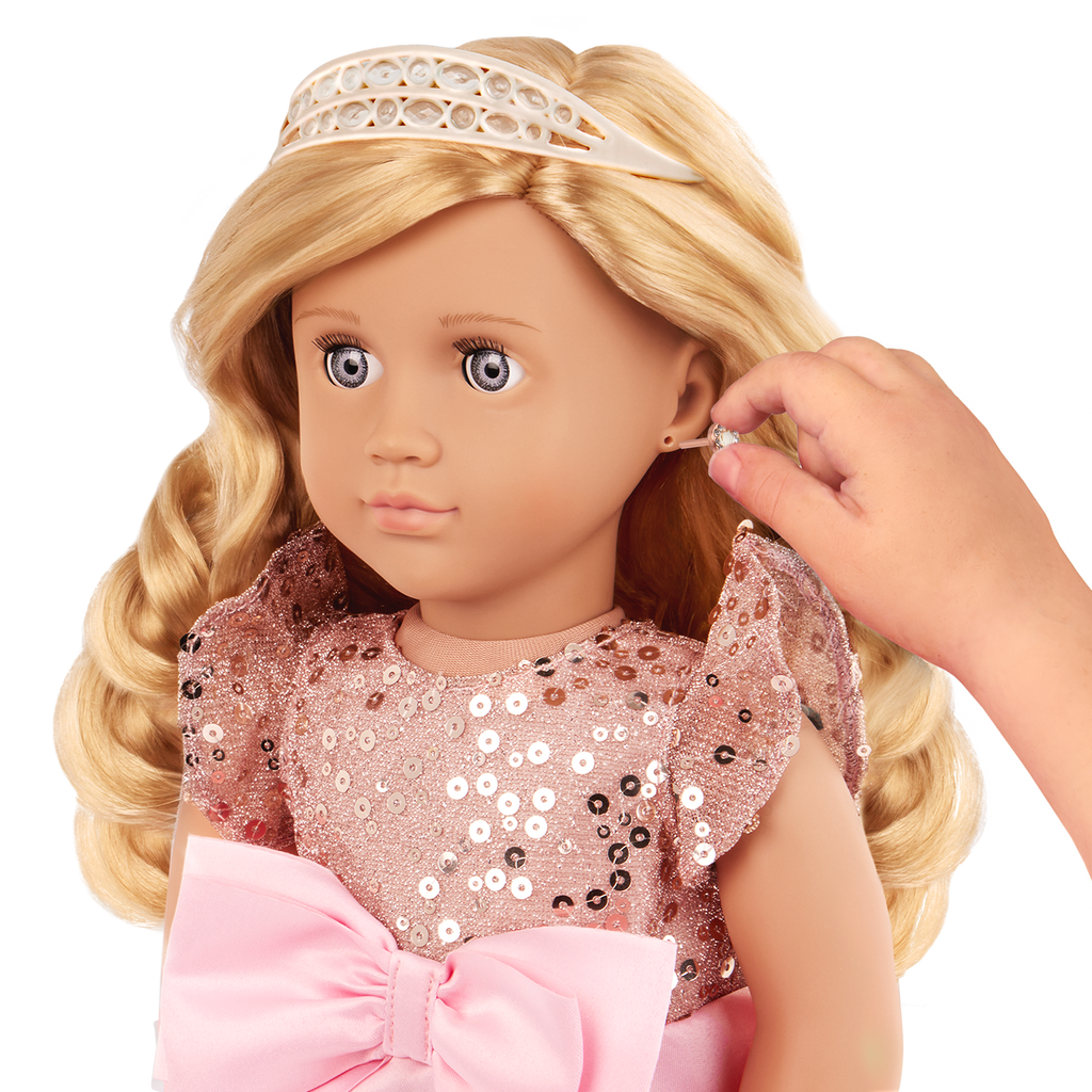 Allyn 18-inch doll with blonde hair and violet eyes in princess theme