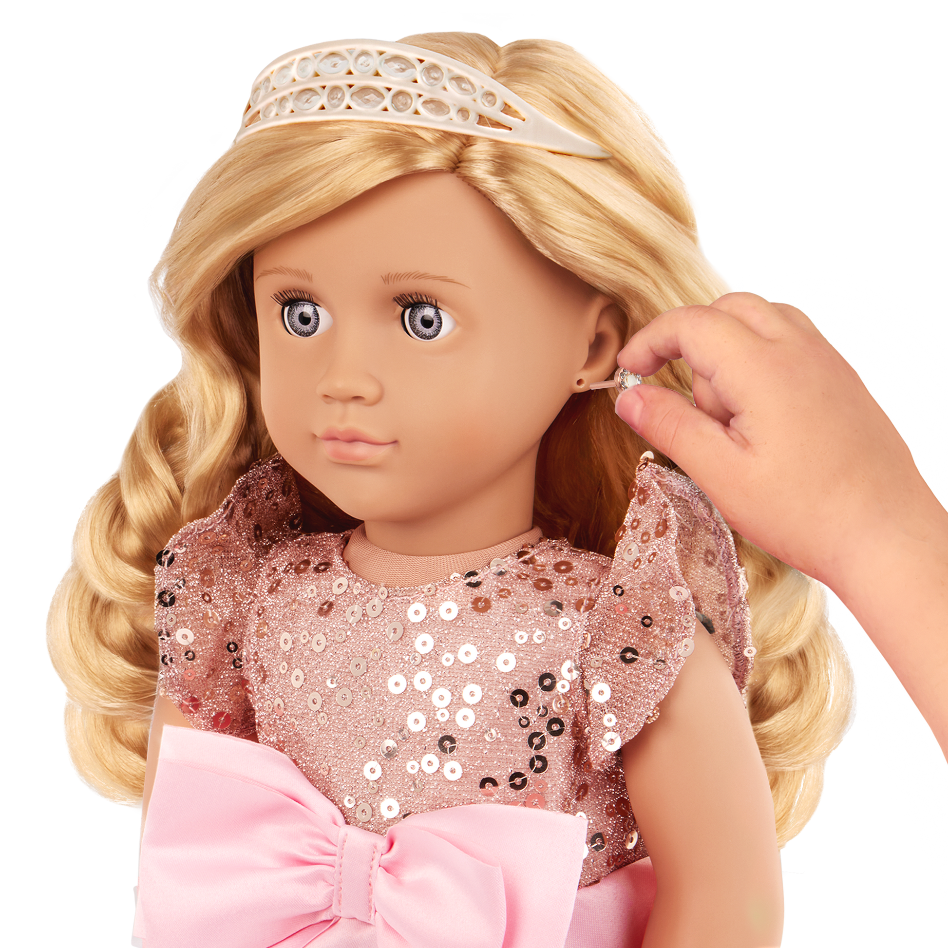 Allyn 18-inch doll with blonde hair and violet eyes in princess theme