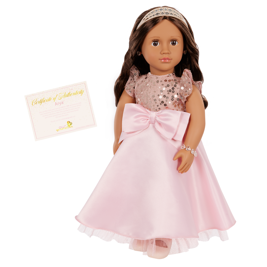 Arya 18-inch doll with brown hair and eyes in princess theme