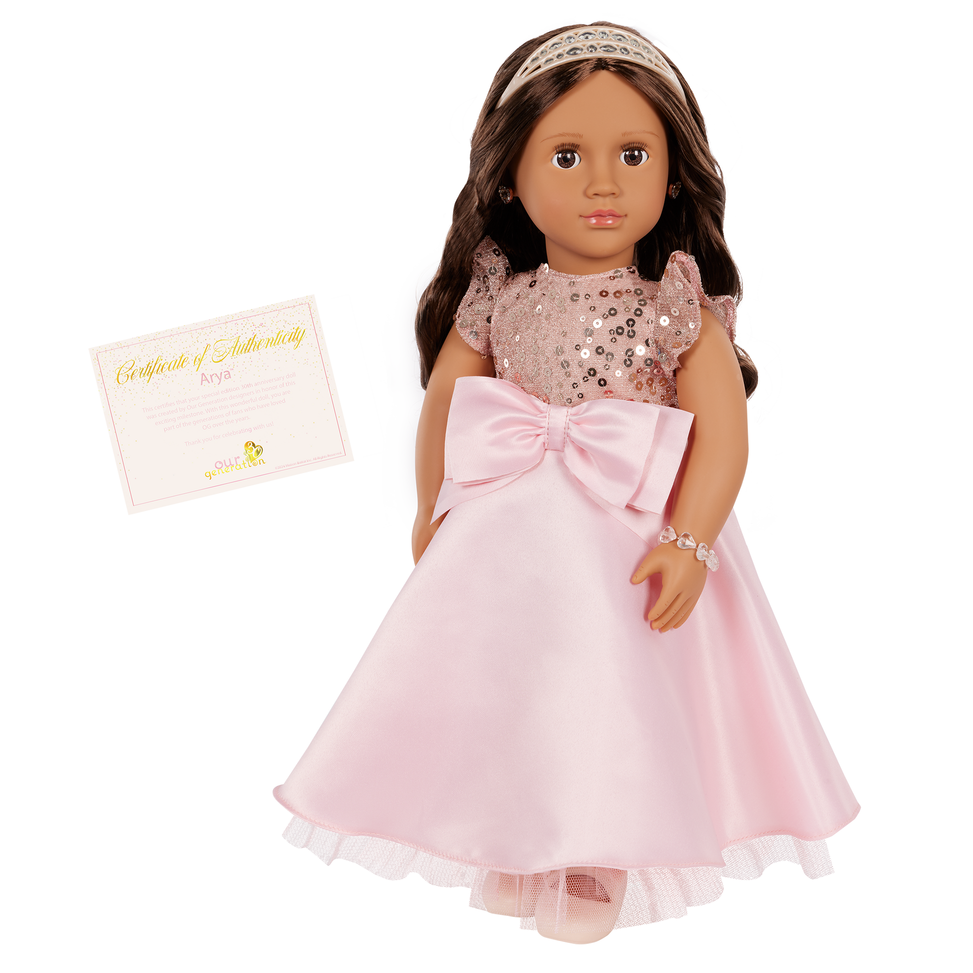 Arya 18-inch doll with brown hair and eyes in princess theme
