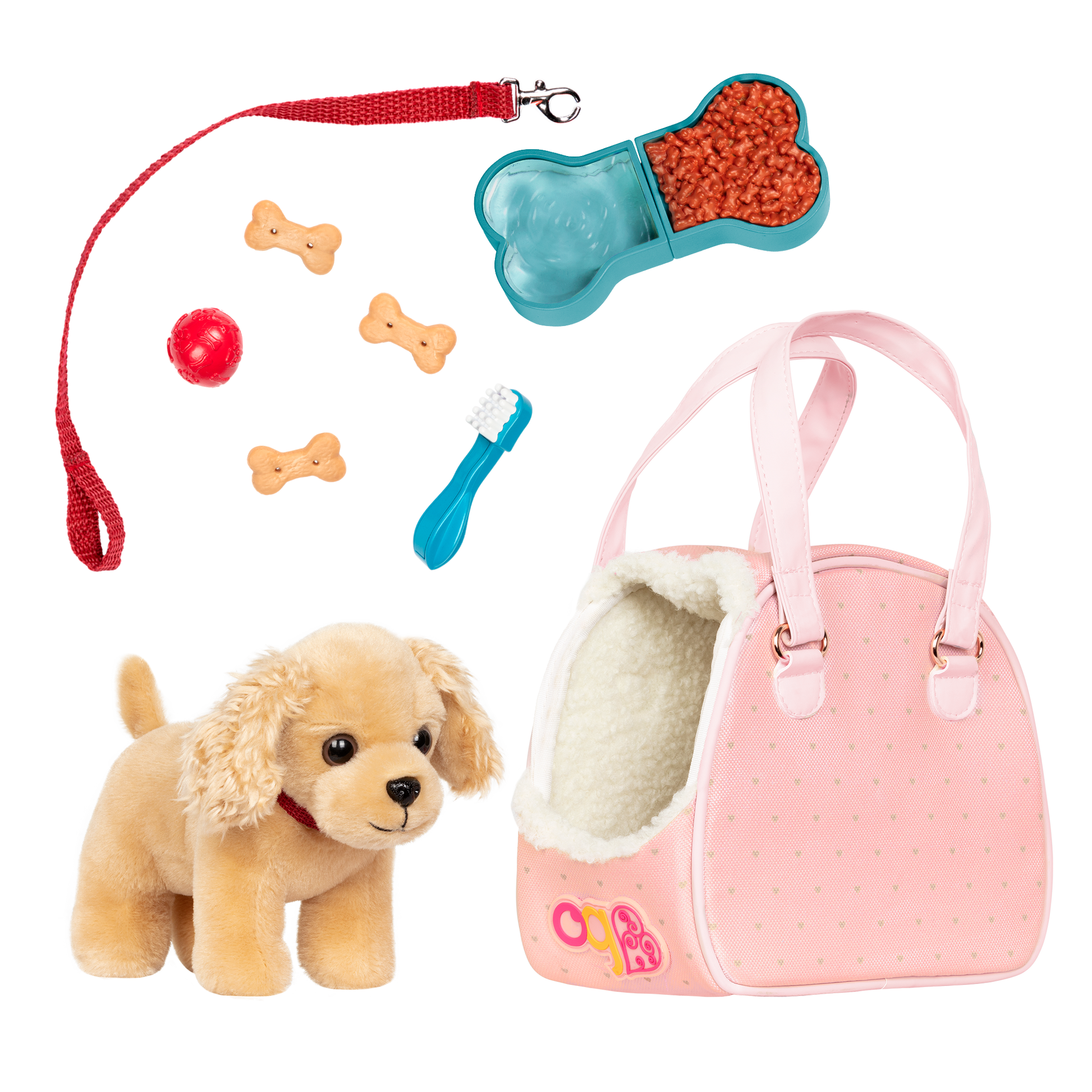 Cocker spaniel dog plushie in pet carrier
