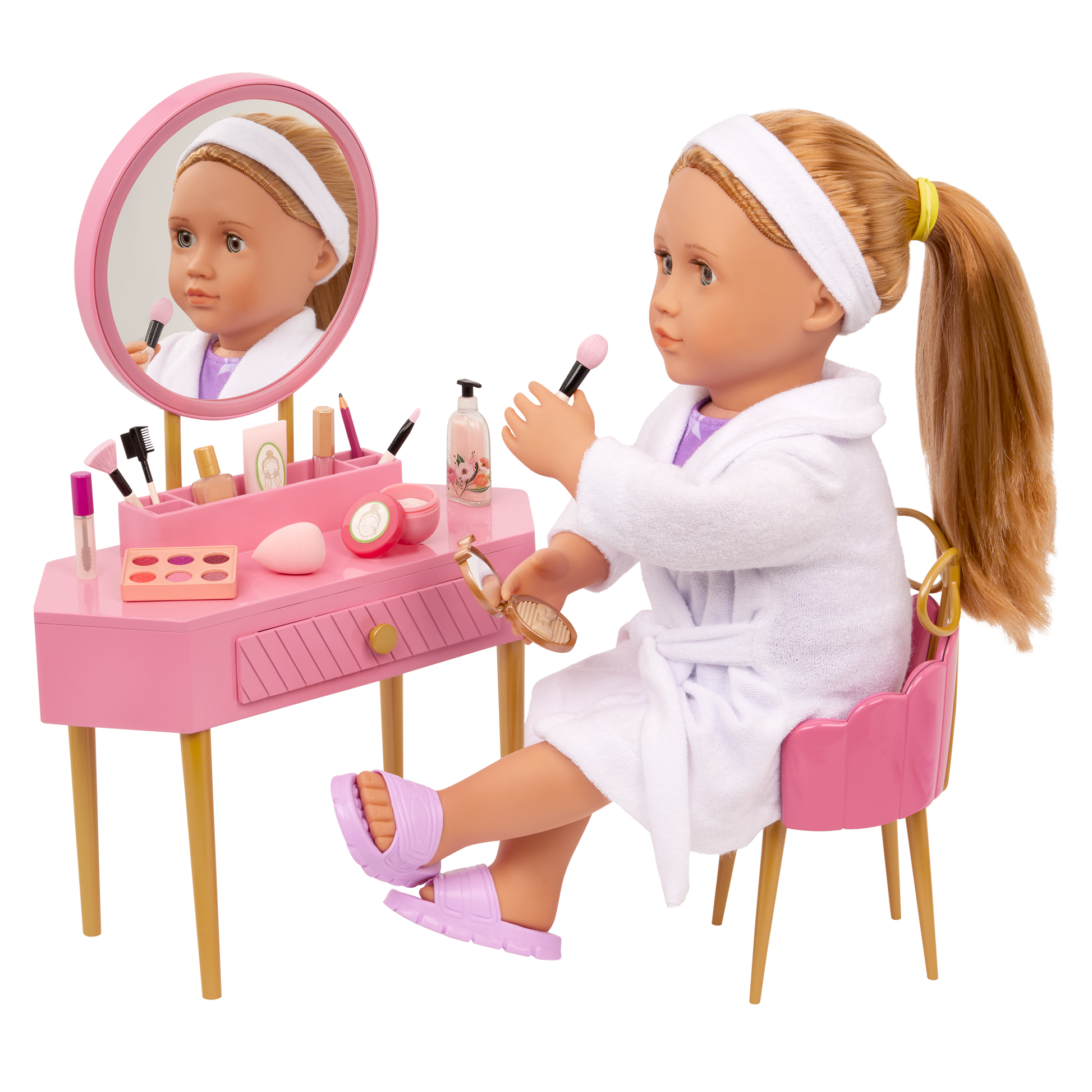 Our Generation Fabulous Fun Vanity Set for 46cm Dolls including vanity table and chair, makeup and skin care