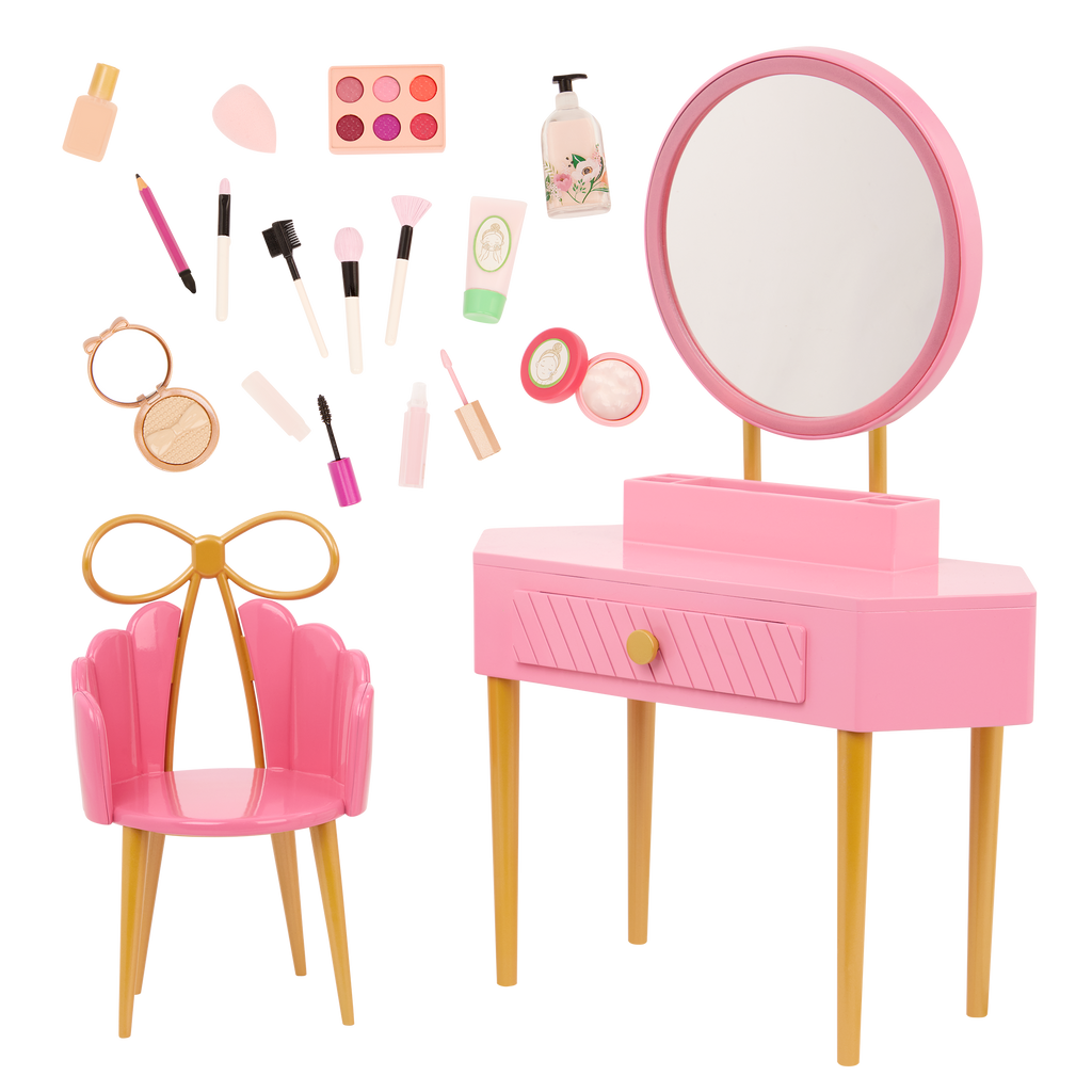 Our Generation Fabulous Fun Vanity Set for 46cm Dolls including vanity table and chair, makeup and skin care