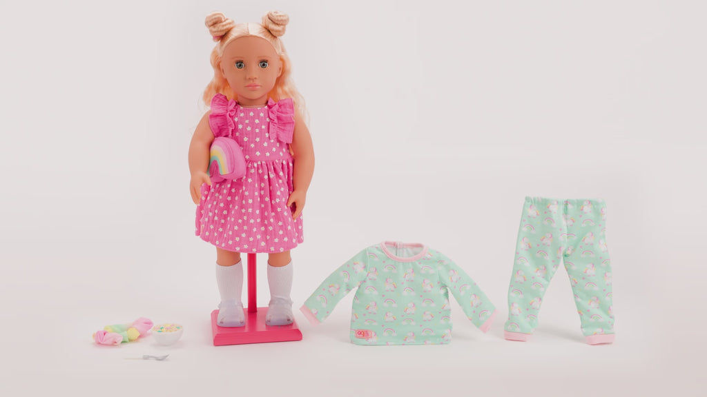 Gillian 46cm doll with blond hair and hazel eyes with outfit and accessaries