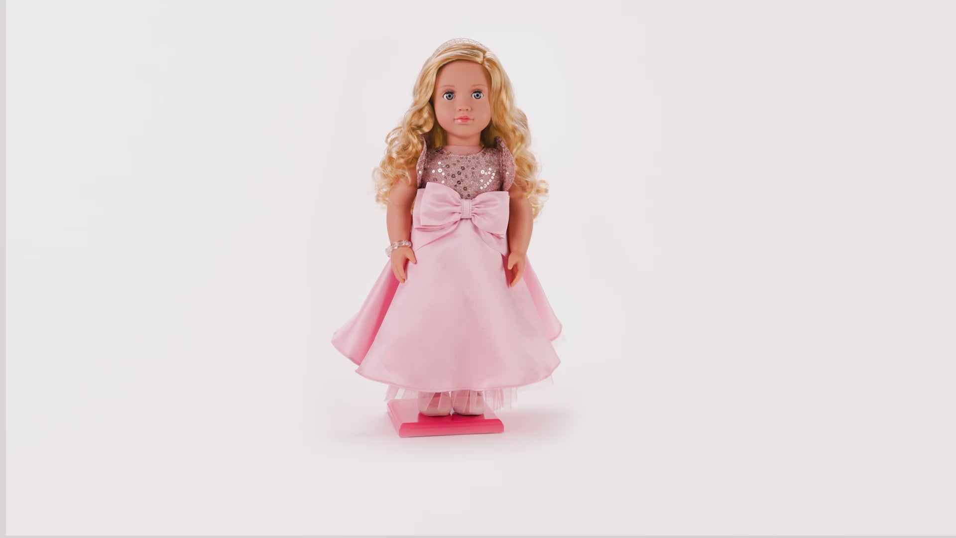 Allyn 18-inch doll with blonde hair and violet eyes in princess theme