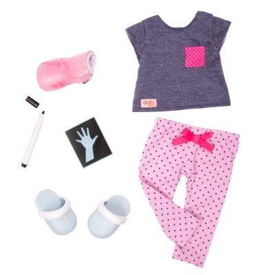 Healing in Pink Pajama Outfit for 18-inch Dolls ; Healing in Pink Pajama Outfit for 18-inch Dolls ; Healing in Pink Outfit Clothes and Accessories for 18-inch Dolls ; Healing in Pink Outfit Clothes for 18-inch Dolls Medical Cast ; Healing in Pink Outfit Clothes Accessories Hospital Play for 18-inch Dolls
