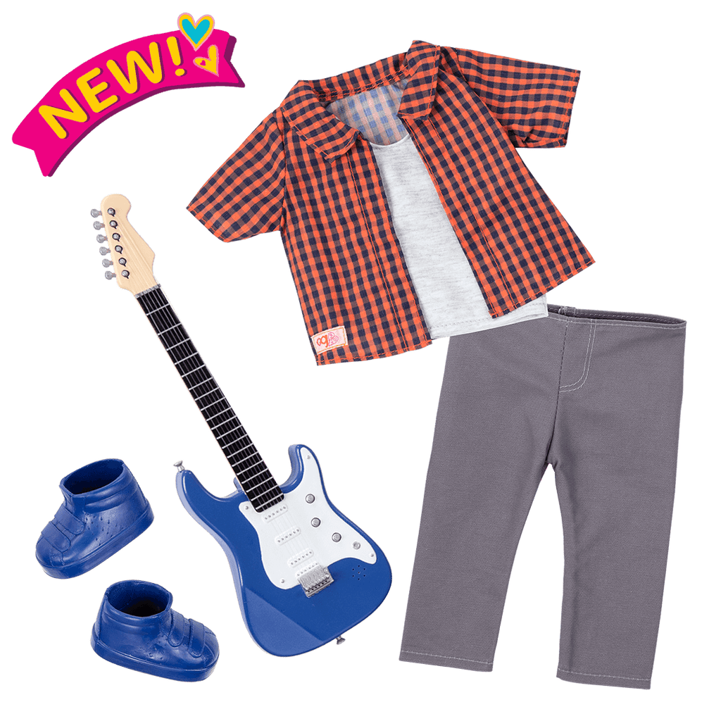 Plaid to Rock Outfit for 18-inch Dolls ; Plaid to Rock Outfit for 18-inch Dolls ; Plaid to Rock Outfit Electric Guitar for 18-inch Dolls ; Plaid to Rock Outfit for 18-inch Boy Dolls