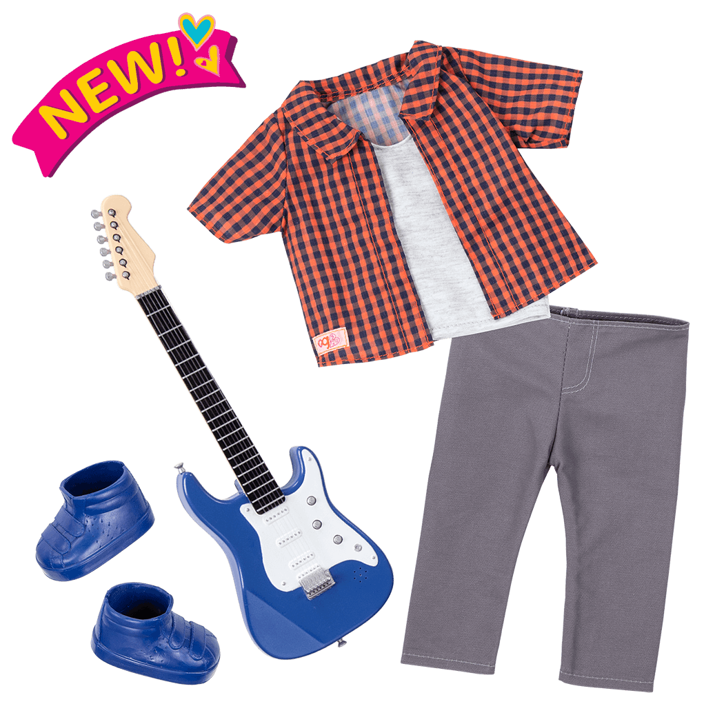 Plaid to Rock Outfit for 18-inch Dolls ; Plaid to Rock Outfit for 18-inch Dolls ; Plaid to Rock Outfit Electric Guitar for 18-inch Dolls ; Plaid to Rock Outfit for 18-inch Boy Dolls
