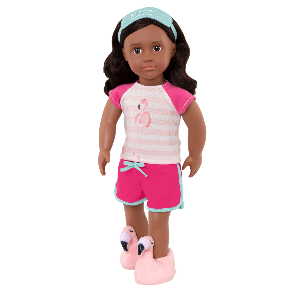 Flamingo Dreaming Pajama Outfit for 18-inch Dolls ; Flamingo Dreaming Pajama Outfit for 18-inch Dolls ; Flamingo Dreaming Pajama Outfit for 18-inch Dolls Pink Slippers ; Flamingo Dreaming Pajama Shorts Outfit for 18-inch Dolls ; Flamingo Dreaming Pajama Outfit Eye Mask for 18-inch Dolls