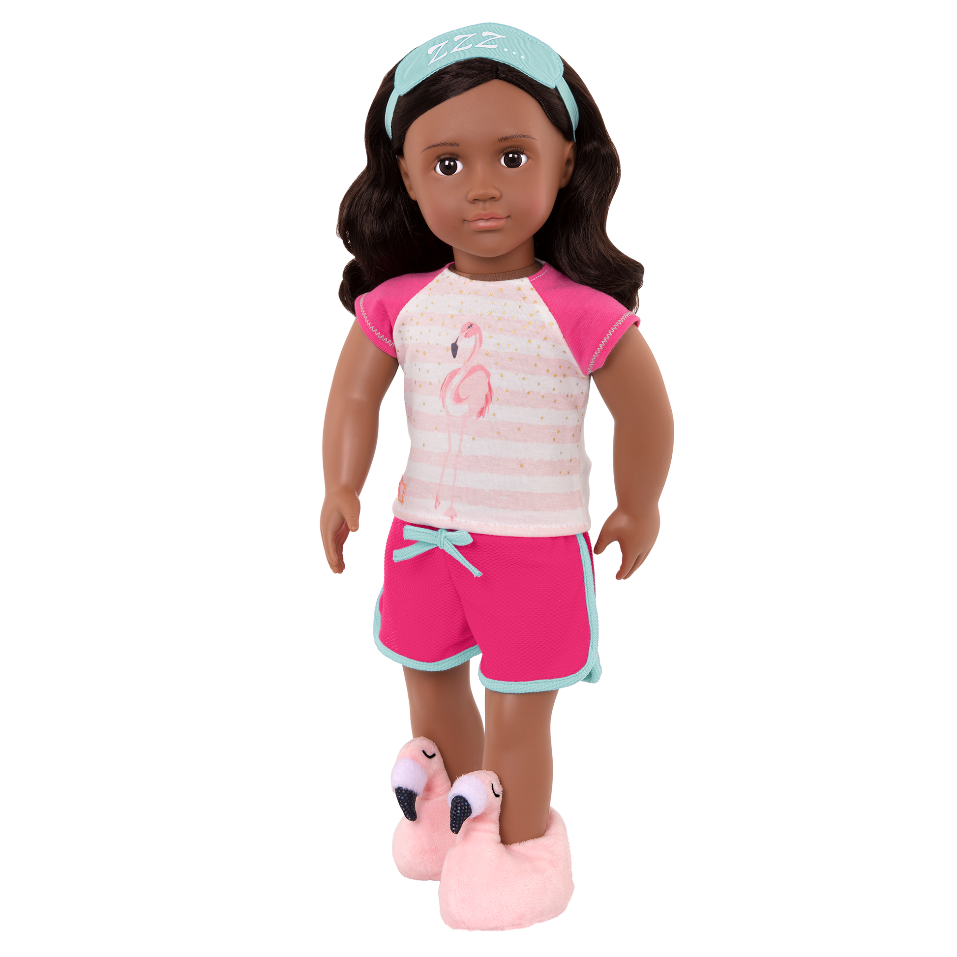 Flamingo Dreaming Pajama Outfit for 18-inch Dolls ; Flamingo Dreaming Pajama Outfit for 18-inch Dolls ; Flamingo Dreaming Pajama Outfit for 18-inch Dolls Pink Slippers ; Flamingo Dreaming Pajama Shorts Outfit for 18-inch Dolls ; Flamingo Dreaming Pajama Outfit Eye Mask for 18-inch Dolls