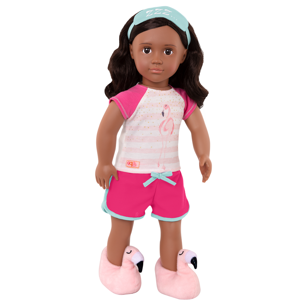 Flamingo Dreaming Pajama Outfit for 18-inch Dolls ; Flamingo Dreaming Pajama Outfit for 18-inch Dolls ; Flamingo Dreaming Pajama Outfit for 18-inch Dolls Pink Slippers ; Flamingo Dreaming Pajama Shorts Outfit for 18-inch Dolls ; Flamingo Dreaming Pajama Outfit Eye Mask for 18-inch Dolls