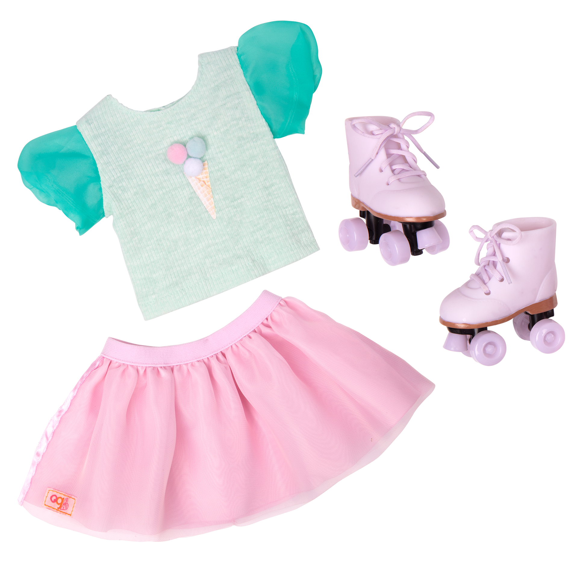 Scoopalicious Ice Cream Outfit for 18-inch Dolls ; Scoopalicious Ice Cream Outfit for 18-inch Dolls ; Scoopalicious Ice Cream Outfit Roller Skates for 18-inch Dolls ; Scoopalicious Ice Cream Outfit Pink Skirt for 18-inch Dolls