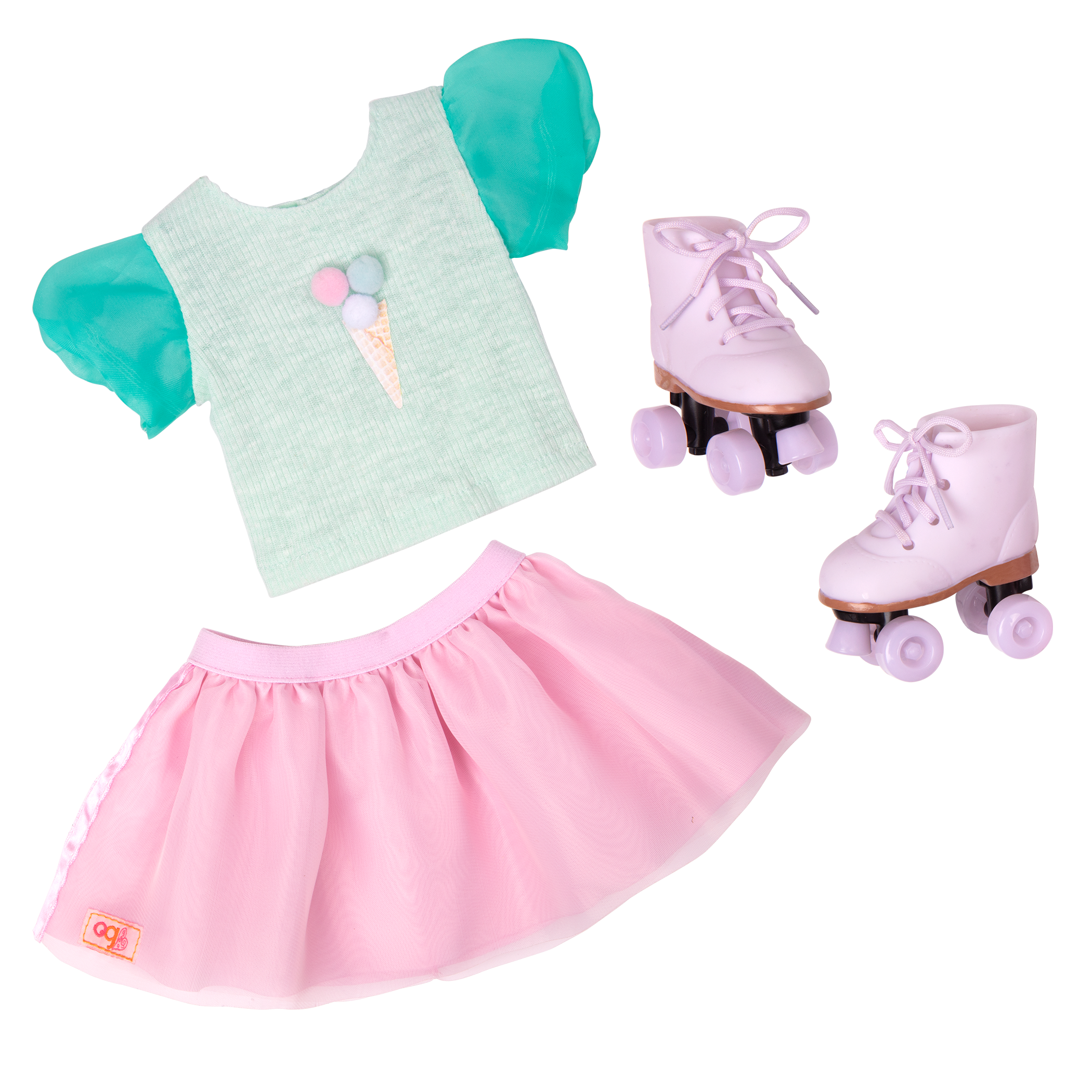 Scoopalicious Ice Cream Outfit for 18-inch Dolls ; Scoopalicious Ice Cream Outfit for 18-inch Dolls ; Scoopalicious Ice Cream Outfit Roller Skates for 18-inch Dolls ; Scoopalicious Ice Cream Outfit Pink Skirt for 18-inch Dolls