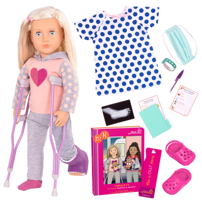 Martha Deluxe 18-inch Hospital Doll ; Martha Deluxe 18-inch Hospital Doll ; Martha Deluxe 18-inch Hospital Doll Crutches Accessories ; Martha Deluxe 18-inch Hospital Doll Gown Outfit