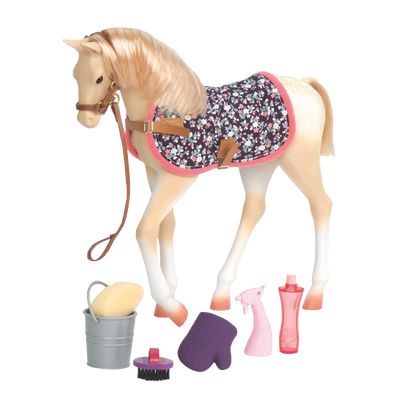 Palomino Foal all components ; Palomino Foal all components ; Palomino Foal01 ; Palomino Foal with Lily Anna Doll02 ; Palomino Foal grooming accessories03